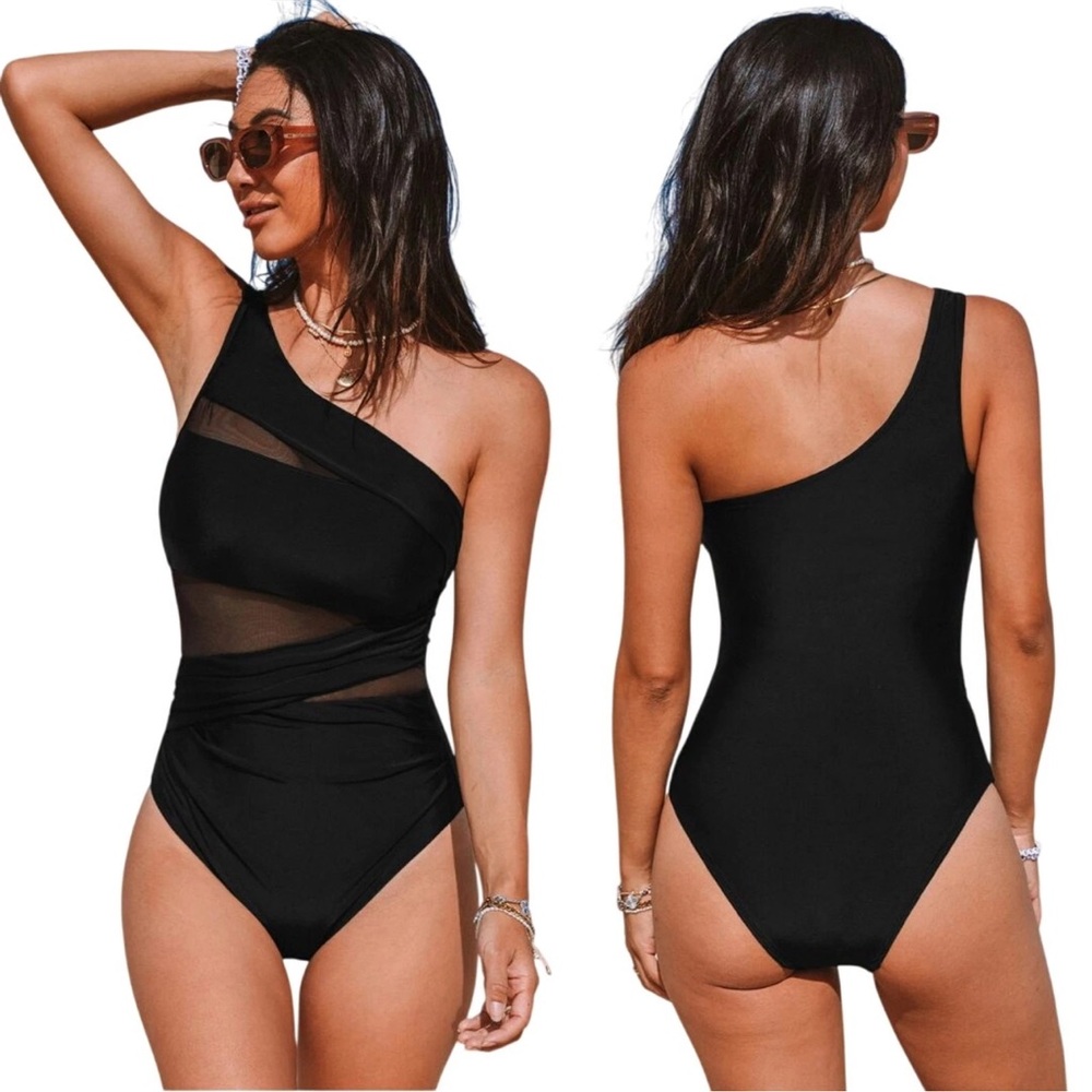 Cupshe Women's Black Midnight Elegance Tummy Control One Piece Swimsuit XS